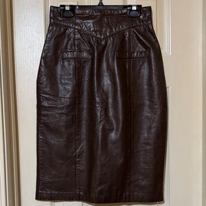 Chic Vintage Brown Leather Pencil Skirt